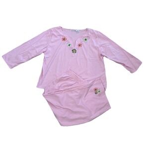 NWT Allyson Whitmore Intimates Size 2X PJ‎ Set pink Embroidered Floral Capri